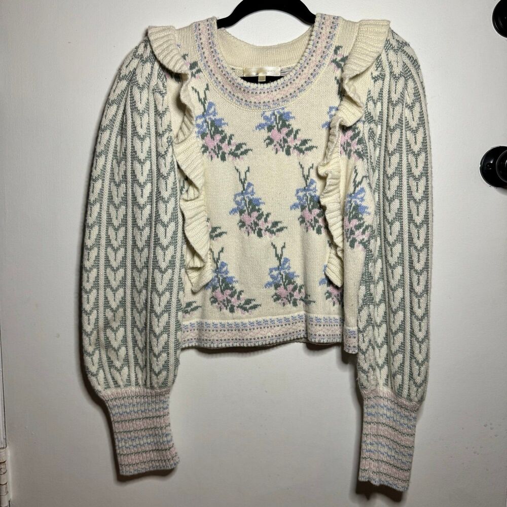 LoveShackFancy Warwick Cropped Floral Pullover Sweater